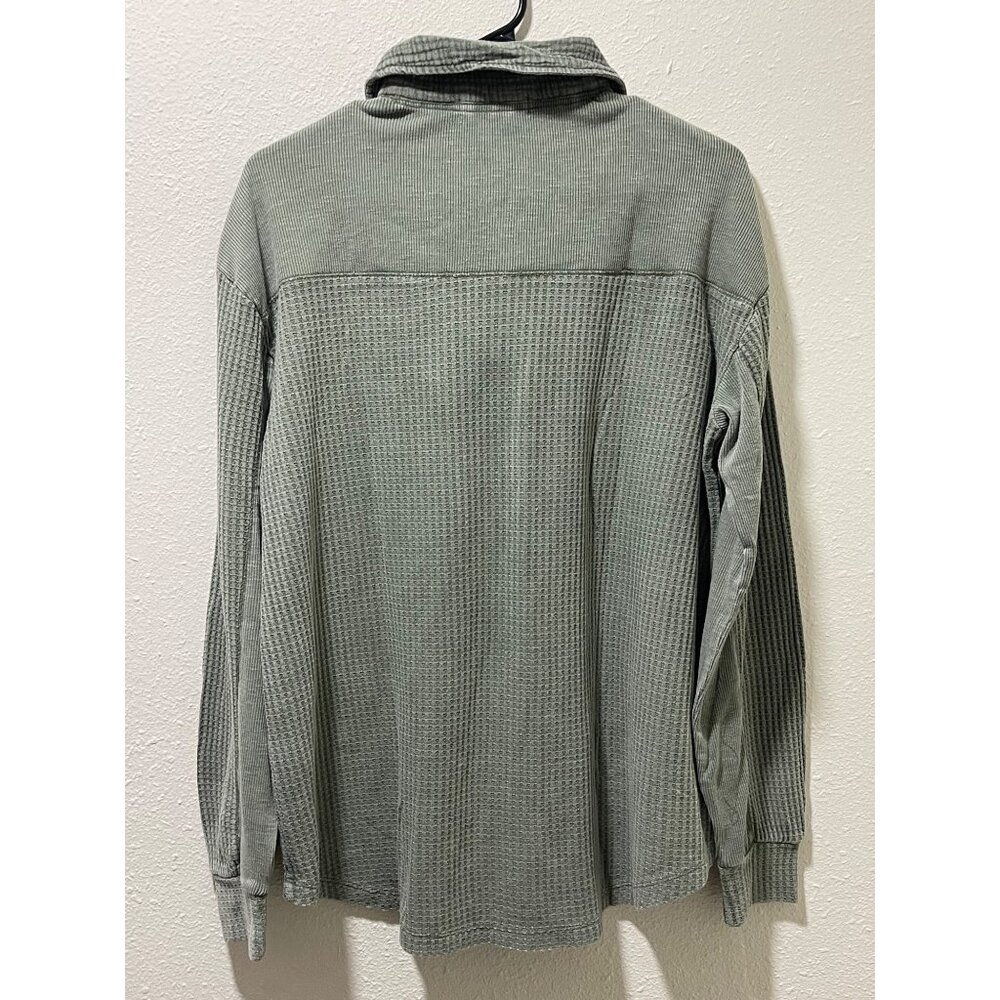 NWT Briggs Women's Relaxed Fit Button Long Sleeve Waffle Shirt Green - Picture 9 of 13